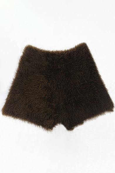 Winter Collection Faux Fur High Waist Plain Slim-Fit Women's Shorts