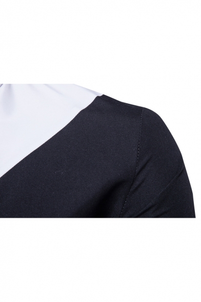 New Stylish Color Block Print Long Sleeve Lapel Button Down Shirt