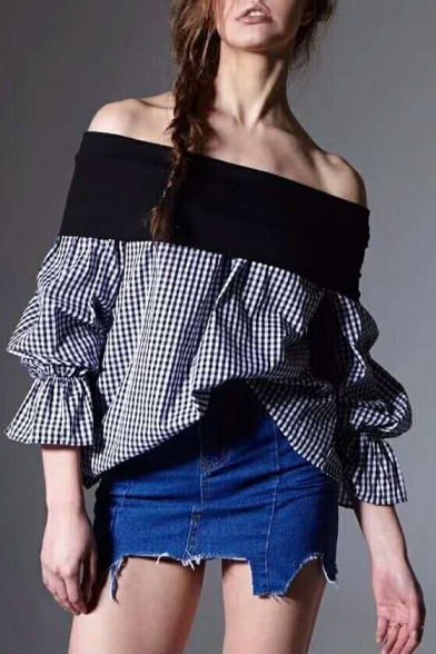 New Stylish Off Shoulder Flared Cuff Long Sleeve Blouse