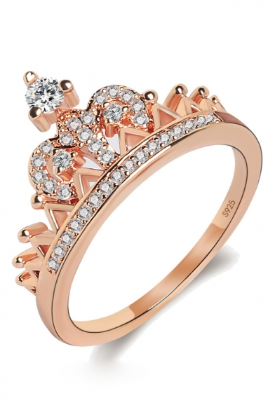 Pop Fashion Crown Shaped Diamond Jewel Studded Slim Band Ring