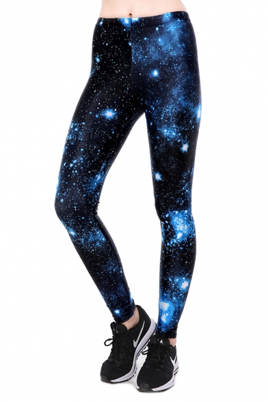 Popular Galaxy Printed Scoop Neck Cropped Tank with High Waist Workout Pants