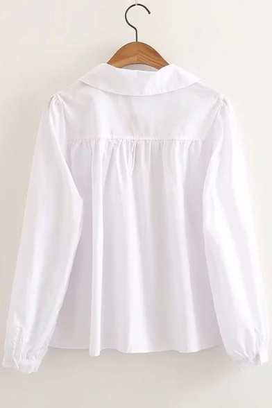 Simple Plain Bow Lapel Single Breasted Long Sleeve Shirt