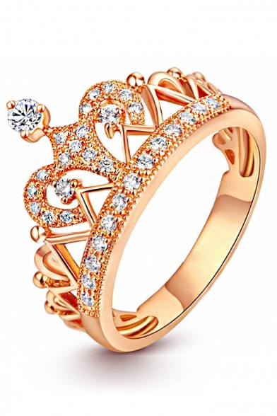 Trendy Diamond Jewel Studded Crown Shaped Medium Shank Ring