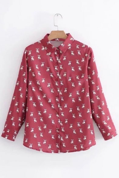 

Chic Repetitive Cartoon Dog Print Long Sleeve Lapel Single Breasted Shirt