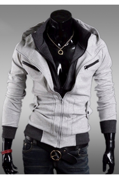 New Fashion Long Sleeve Zip Up Hooded Leisure Coat