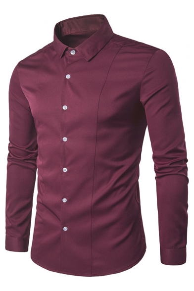 Simple Plain Single Breasted Long Sleeve Lapel Shirt