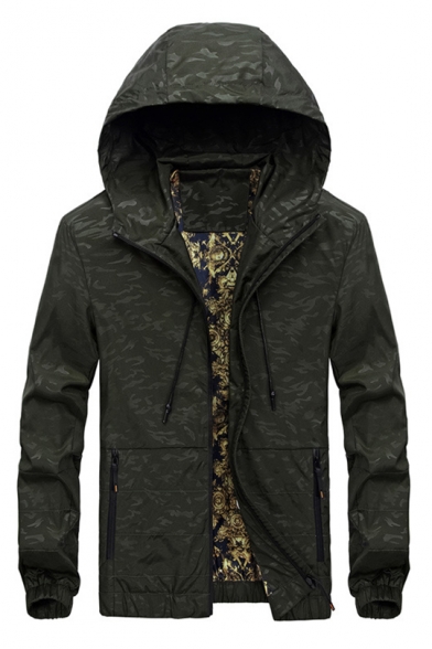 Stylish Camouflage Print Long Sleeve Zipper Hooded Jacket