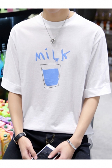 Casual Men's Milk Pattern Round Neck Half Sleeves Summer Tee