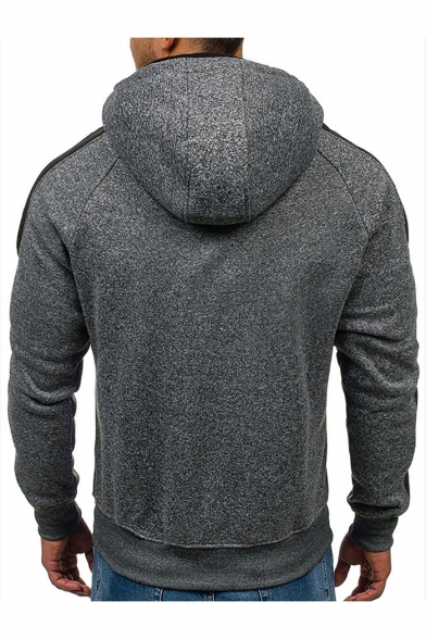 Men's Fashion Color Block Long Sleeves Zippered Hoodie with Pockets