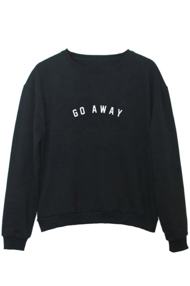 Natural Simple Letter Printed Round Neck Long Sleeves Pullover Sweatshirt
