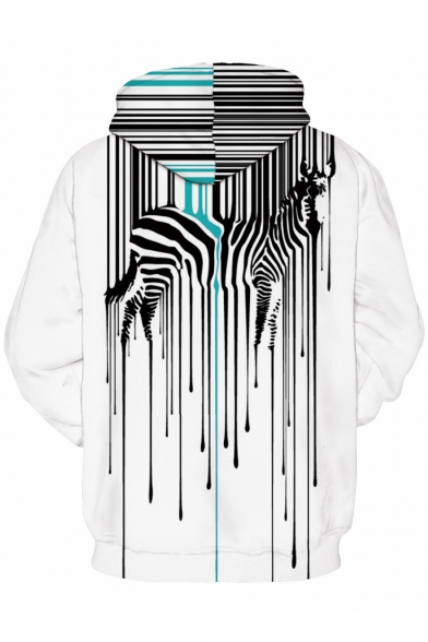 Popular Zebra Striped Printed Long Sleeves Pullover Hoodie with Pocket