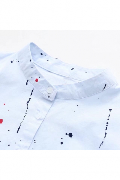 Chic Scrawl Polka Dot Long Sleeve Stand-Up Collar Shirt