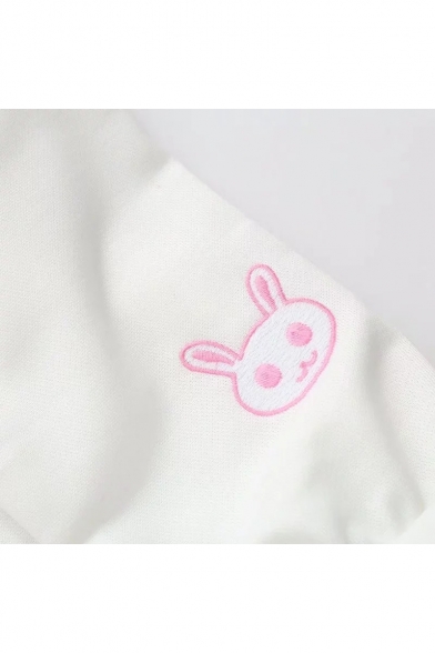 Cute Embroidered Detail Long Sleeve Rabbit Ears Embellished Hoodie