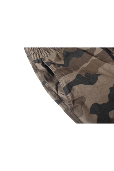 Trendy Camouflaged Pattern Elastic Drawstring Waist Zipper Ankle Joggers