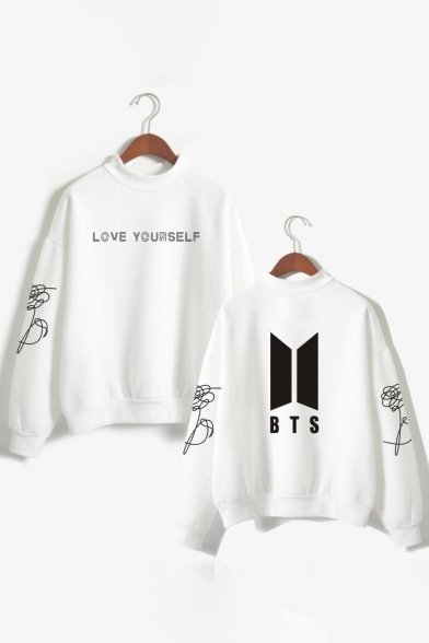 Chic Letter Print Long Sleeve Dropped Shoulder Pullover Sweatshirt for Couple