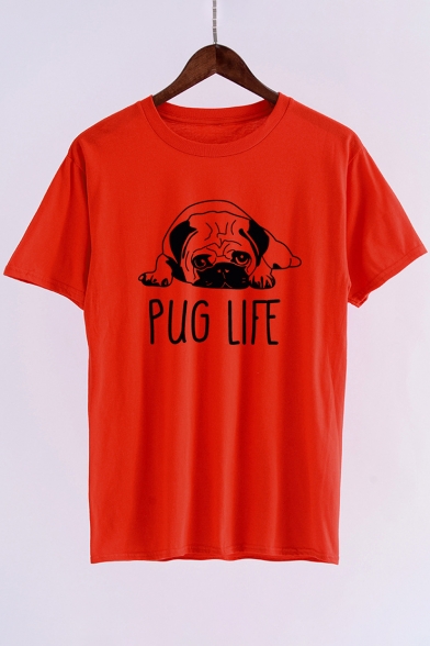 Cute Puppy Dog Letter Printed Round Neck Short Sleeves Casual Tee