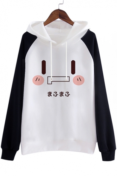 Funny Shy Face Meme Emoji Japanese Character Printed Long Sleeves Pullover Hoodie