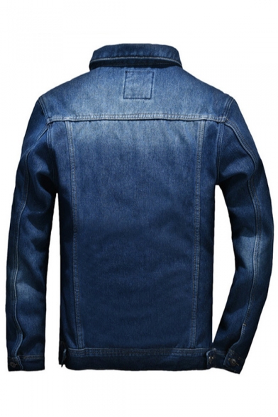Men's Fashion Lapel Long Sleeves Button Down Denim Jacket with Chest Pockets