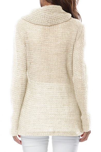 Autumn Fashion Turtleneck Button Detail Wrap Front Tulip Hem Plain Pullover Sweater