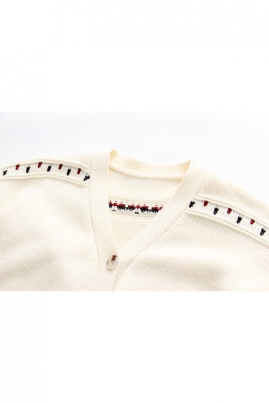 Chic Rhombus Print V-Neck Single Breasted Long Sleeve Tunic Cardigan