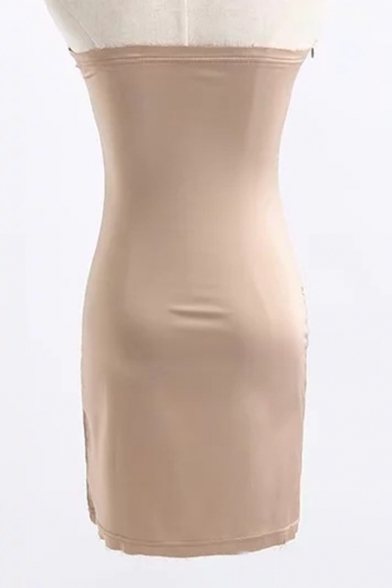 Fabulous Plain Off the Shoulder Zip-Side Bodycon Mini Bandeau Dress