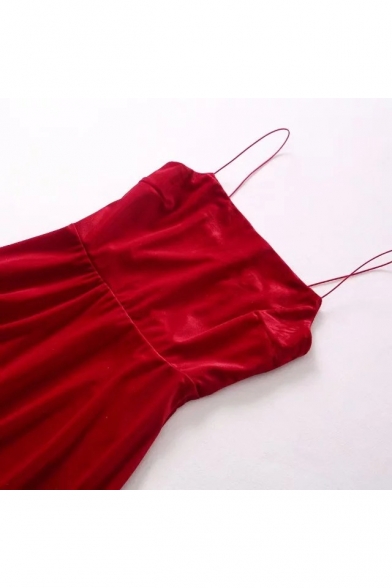 Fashionable Simple Plain Slip Velvet Dress