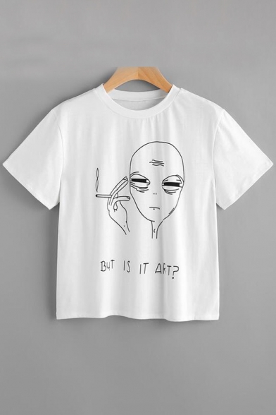 Funny Alien Letter Pattern Round Neck Short Sleeves Summer T-shirt