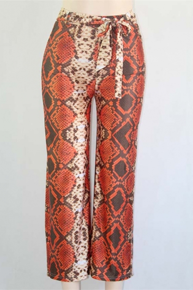 New Fashion Geometric Print Tie Waist Wide Leg Pants
