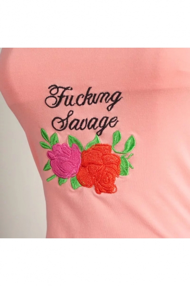 New Trendy Embroidery Floral Letter Pattern Summer Cami