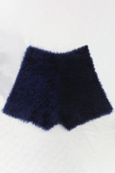 Winter Collection Faux Fur High Waist Plain Slim-Fit Women's Shorts