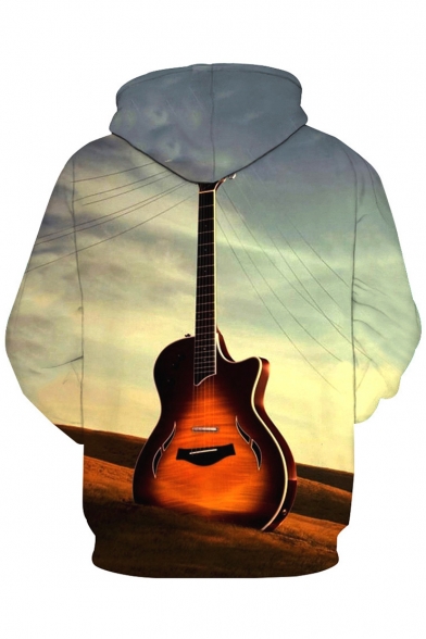 Fancy Guitar Printed Long Sleeves Pullover Leisure Hoodie with Pocket