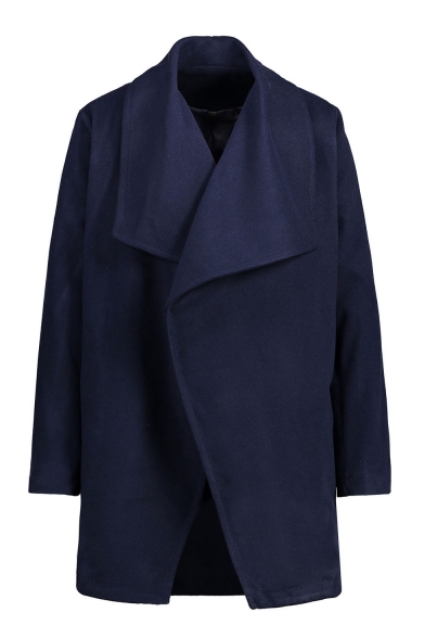 New Fashion Simple Plain Oversize Collar Long Sleeve Tunic Coat