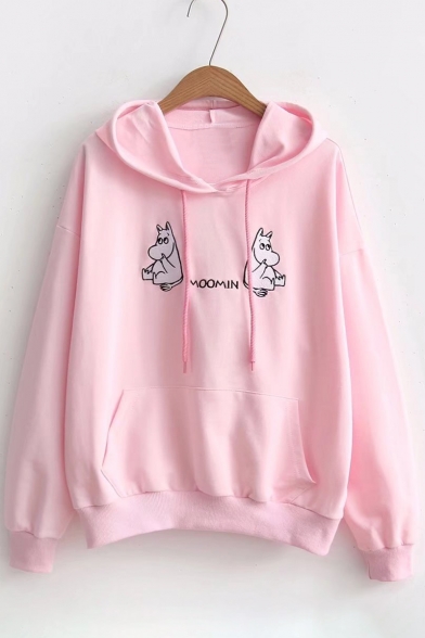 New Stylish Hippo Letter Embroidered Dropped Shoulder Pocket Leisure Hoodie