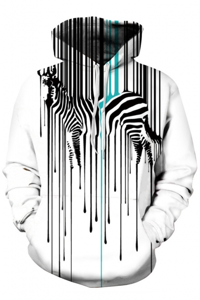 Popular Zebra Striped Printed Long Sleeves Pullover Hoodie with Pocket