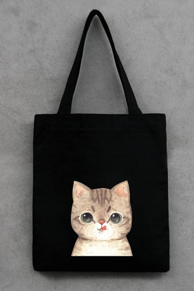 Cute Cartoon Cat Printed Simple Canvas Bag
