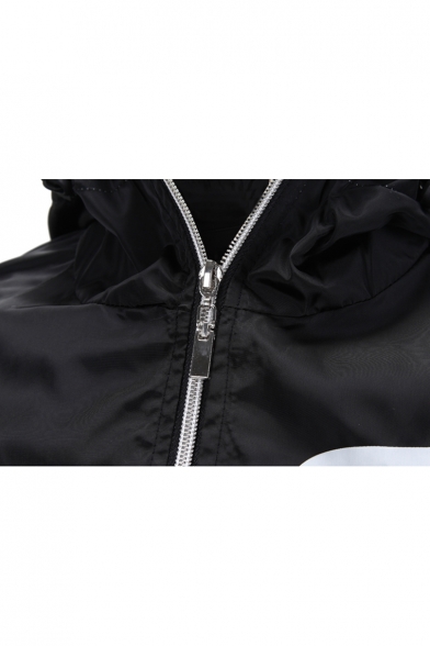 Popular Letter Pattern Slim-Fit Hooded Zippered Long Sleeves Jacket with Pockets
