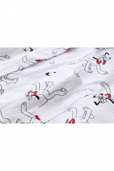 Repetitive Cartoon Dog Print Long Sleeve Button Down Lapel Shirt