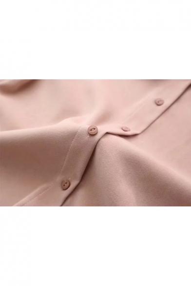 Simple Layered Contrast Peter Pan Collar Long Sleeves Button Down Plain Shirt