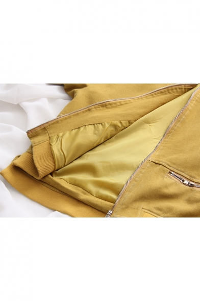 Simple Plain Long Sleeve Zipper Stand-Up Collar Loose Coat