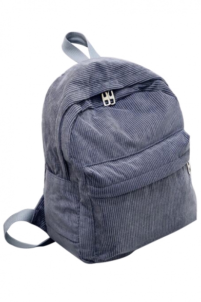 Simple Ribbed Plain Zippered Pocket Backpack School Bag