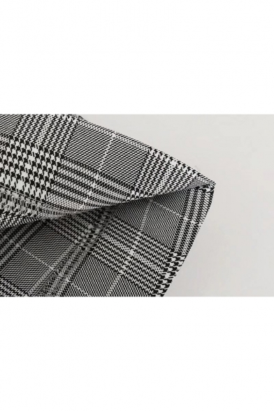 Stylish Checkered Plaids Striped Tassel Embellished Round Neck Cropped Blouse