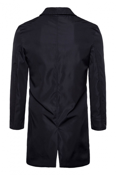 Trendy Double Button Long Sleeves Notched Lapel Plain Longline Men's Blazer