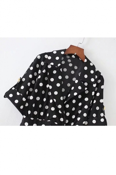 Vintage Polka Dot Pattern Notched Lapel Short Sleeves Summer Jumpsuit