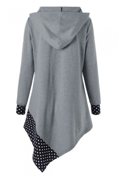 Chic Polka Dot Print Long Sleeve Hooded Asymmetric Hem Dress
