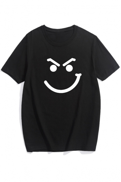 Funny Face Print Short Sleeve Round Neck Casual Tee