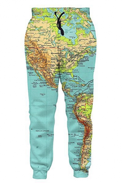 Hot Fashion 3D Map Print Drawstring Waist Pants