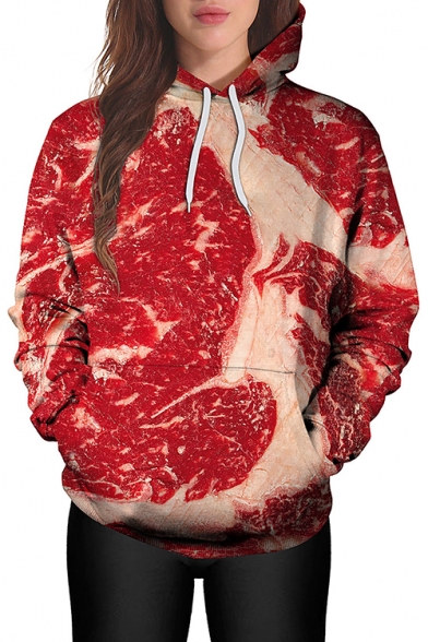 Hot Fashion Meat Beef Printed Long Sleeves Pullover Hoodie with Pocket