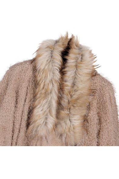 New Fashion Faux Fur Collar Long Sleeve Open Front Coat