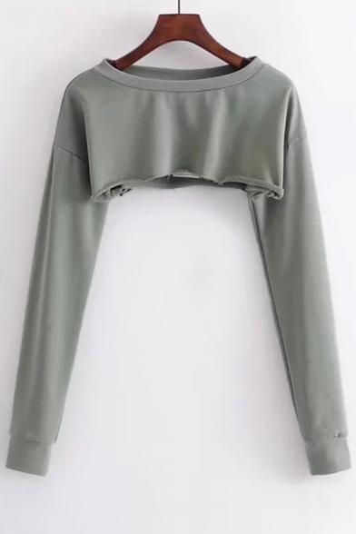 Sexy One Shoulder Long Sleeves Pullover Loose Cropped Plain Sweatshirt