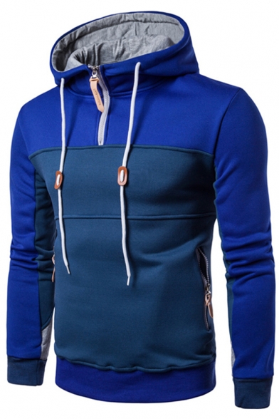 Trendy Color Block Zipper Front Long Sleeves Pullover Hoodie with Zipped-Pockets